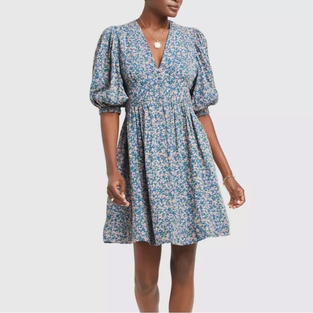 NWT Mirth Blue Floral Dress Caftan Perth Short Blueberry Print blue new